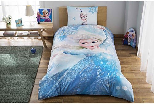 3 Pcs Twin and Single Bedroom Bedding Soft Colored 100% Cotton Licensed Single Quilt Duvet Cover Set Cinderalla Blue Background Cartoon Child Flower Single Bed with Fitted Sheet Disney Frozen Glitter
