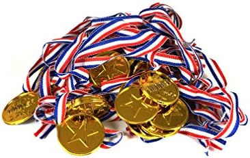 BEST SELLING GOLD WINNER AWARD MEDALS FOR KIDS (24 PIECES). Includes necklace style ribbon and olympic style gold medal. Perfect for competitions, recognition/participation awards. By Estoreguys.