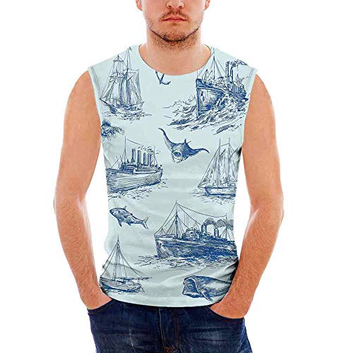 Mens Nautical Decor Tank Top Sleeveless Tees All Over Print Casual T- Shirts,Nau