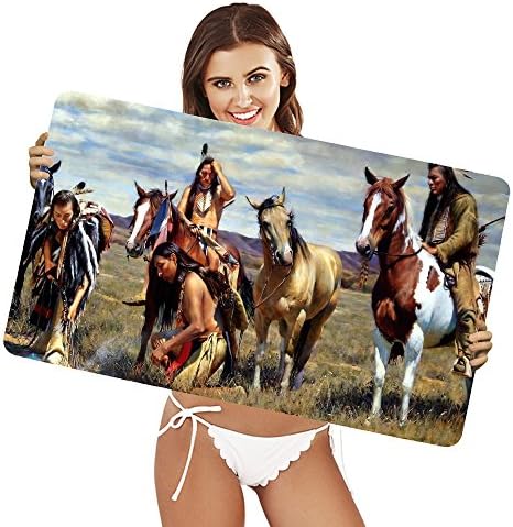 XtremePads [ Extra Large Gaming Desk Mouse Mat / Pad ] - ( Artistic Native American Indians Horse Mustang Feather Lamp Painting )