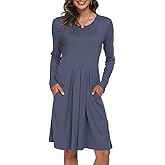 DouBCQ Women's Casual Long Sleeve Flowy Pleated Fall Dresses with Pockets