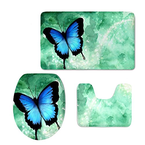 Instantarts Classic Non-slip Flannel Bathroom Mat Contour Rugs Toilet Lip Tank Top Covers Butterfly