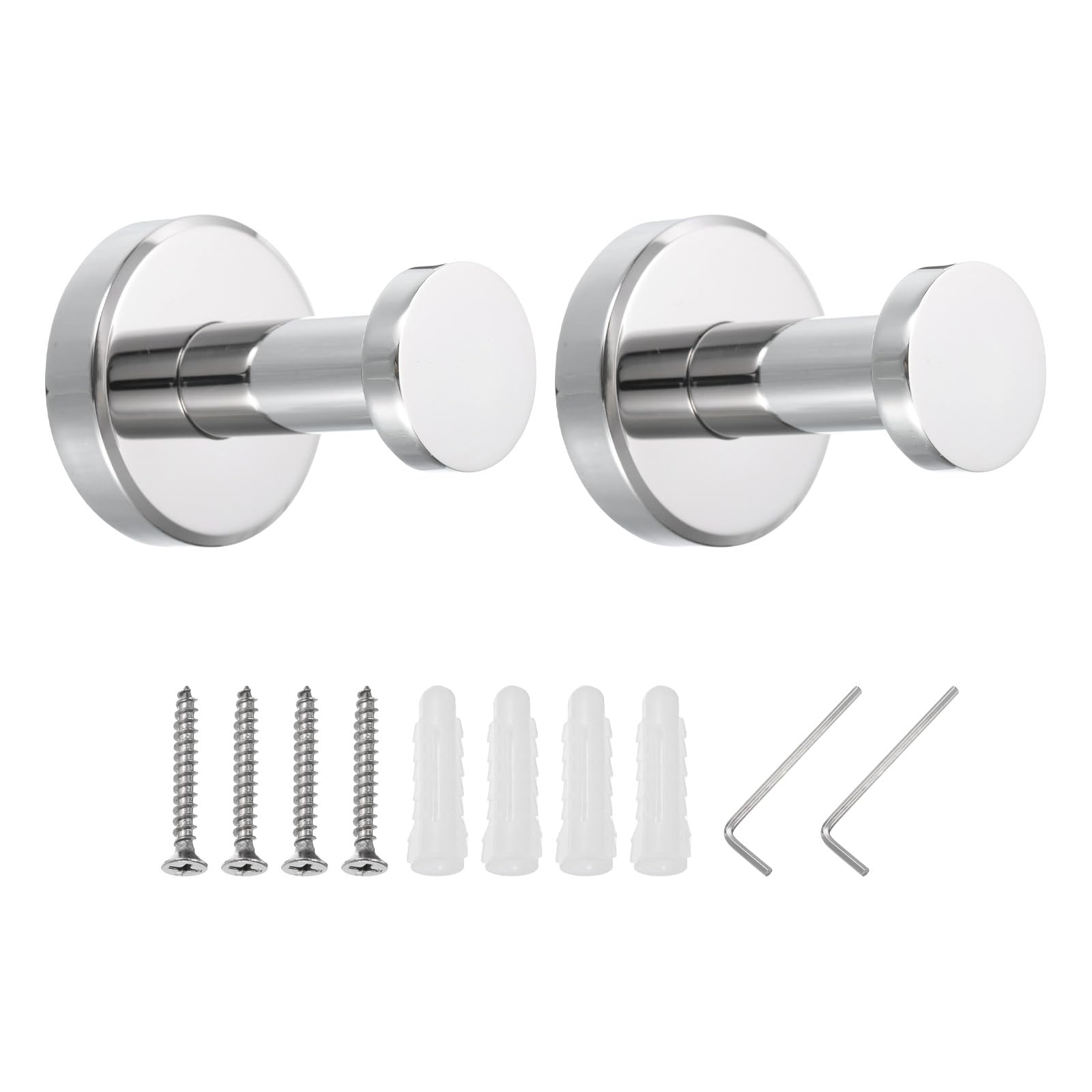 PATIKIL Towel Hooks for Hanging, 2Pack 304 Stainless Steel Round Wall Mounted Hanger Holder, with Tools for Bathroom, Bedroom, Dormitory, Hang Towel, Clothes, Coat, Robe, Hat,Chrome Color