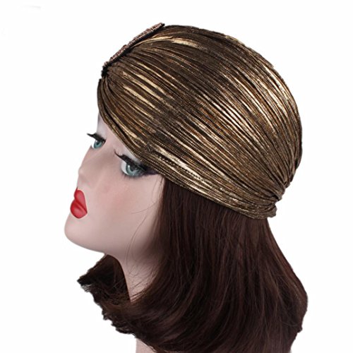 Unpara Ladies Muslim Ruffle Turban Big Flowers Cancer Hat Brim Hat Pile Cap (Gold)