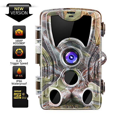 Crenova 16MP 1080P HD Trail Camera with 32GB Micro Card Included Max up to 64GB Updated to 940nm IR LEDs and IP66 Waterproof Game Camera,Motion Activated Night Vision Perfect for Wildlife Observation (Best Night Vision Camera)