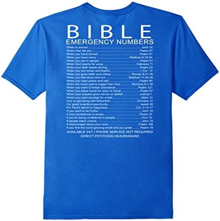 Men's Bible emergency numbers Tee 2016 XL Royal Blue