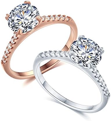 Sego Alchemy 2 CT. Round Cut AAA Cubic Zirconia Stone Sterling Silver/Rose Gold-Plated Bronze Base Engagement Ring Wedding Ring Promise Ring Rings for Women Life Time Warranty for Color Changed