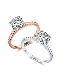 Sego Alchemy 2 CT. Anillo de compromiso de plata de ley con circonita cúbica de corte redondo AAA base de bronce chapado en oro rosa anillo de promesa para mujer