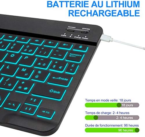 HOTLIFE Clavier Français Bluetooth sans Fil, Clavier Rétroéclairé [AZERTY français] Wireless Bluetooth Ultra Fin avec Batterie Rechargeable, Systèmes iOS, Longue Durée de Veille Léger et Portable