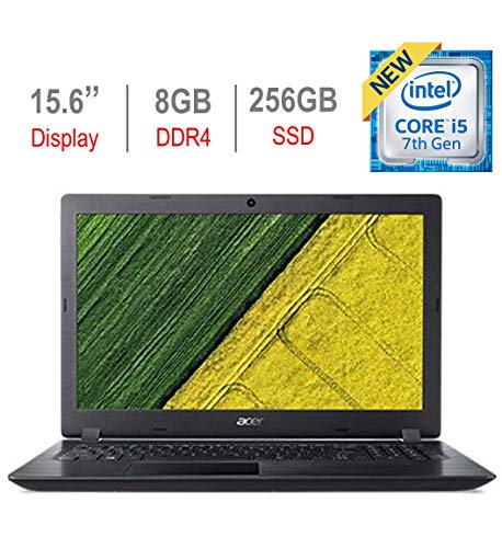 Acer Aspire 15.6-inch HD Laptop PC, Intel Core i5-7200U 2.5GHz Processor, 8GB DDR4 RAM, 256GB Solid State Drive, Bluetooth, HDMI, USB 3.0, Stereo Speakers, Intel HD Graphics 620, Windows 10, Black
