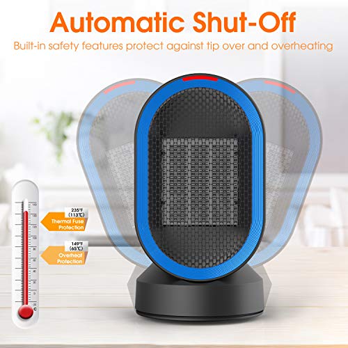 Personal Space Heater Oscillating Desk Heater, With Safe TipOver and Overheat Auto Shut Off