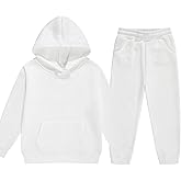 DHSPKN Girls Boys 2 Piece Tracksuit Athletic Sweatsuits Sets Hooded Sweatshirt and Jogger Sweatpants Clothing Sets for Kids White 165