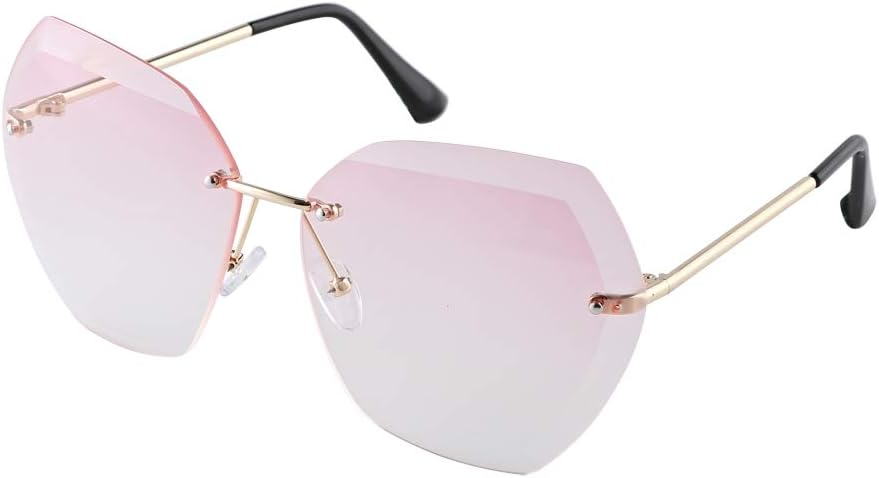 EXEcharge New Oversized Rimless Gradient Diamond Cutting Lens Sunglasses