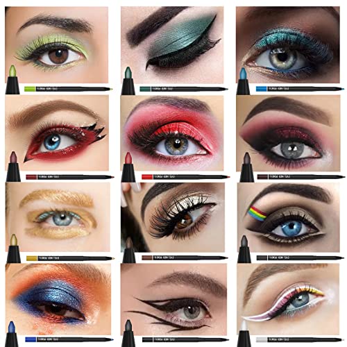 12 Kinds Of Color Eyeliner Pen, Eyebrow Pen,Eye Shadow Pencil , Lip Line Pen, Eyelid Pad, Pencil Makeup Set Tool 12PCS (Multicolor)