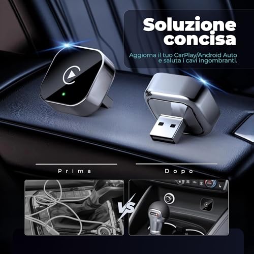 Tesorista Carplay Wireless 2 in 1 Mini 2026 Adapter, Android Auto Wireless with USB Plug & Play, Quick Reconnect ~3s, USB-A/USB-C and Hard Dongle for Hard Ports