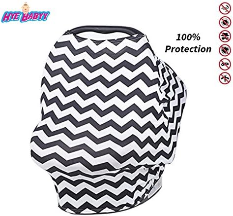 HYEBABYY Breastfeeding Nursing Cover Scarf - multi use baby car seat, shopping cart, stretchy lightweight infinity shawl, a premium essential with bag - full coverage &amp; privacy (Black &amp; White Zig Zag)