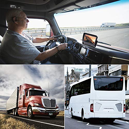 12V-24V Vehicle Rear View Camera System 7" TFT LCD HD Monitor with Sun Visor + 4Pin Waterproof Reversing 18LED Night Vision Backup Camera for RV/Bus/Trailer/Truck