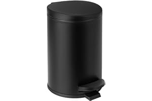 TIPGO 1.2 Gallon Small Black Trash Can, 4.5 Liters Bathroom Garbage Can with lid, Mini Step Trash Bin, Stainless Steel Wastebasket for Bathroom, Bedroom, Office (Matte Black)