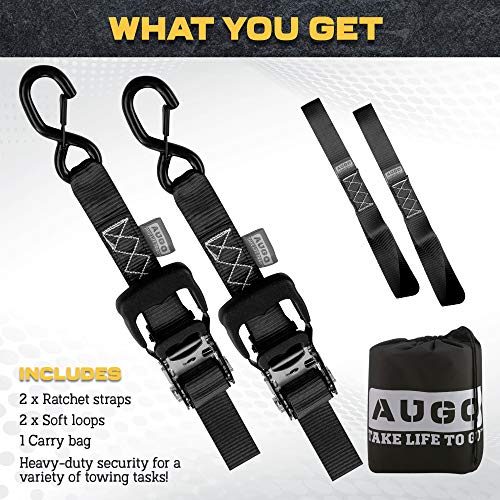 Augo Heavy Duty Ratchet Straps & Soft Loops Pack of 2 Extra Strong 1.