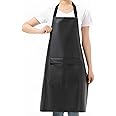 RUIFYRAY Black Vinyl Leather Apron with Pockets for Women, Waterproof for Kitchen, Cooking, Dishwashing, Dog Grooming