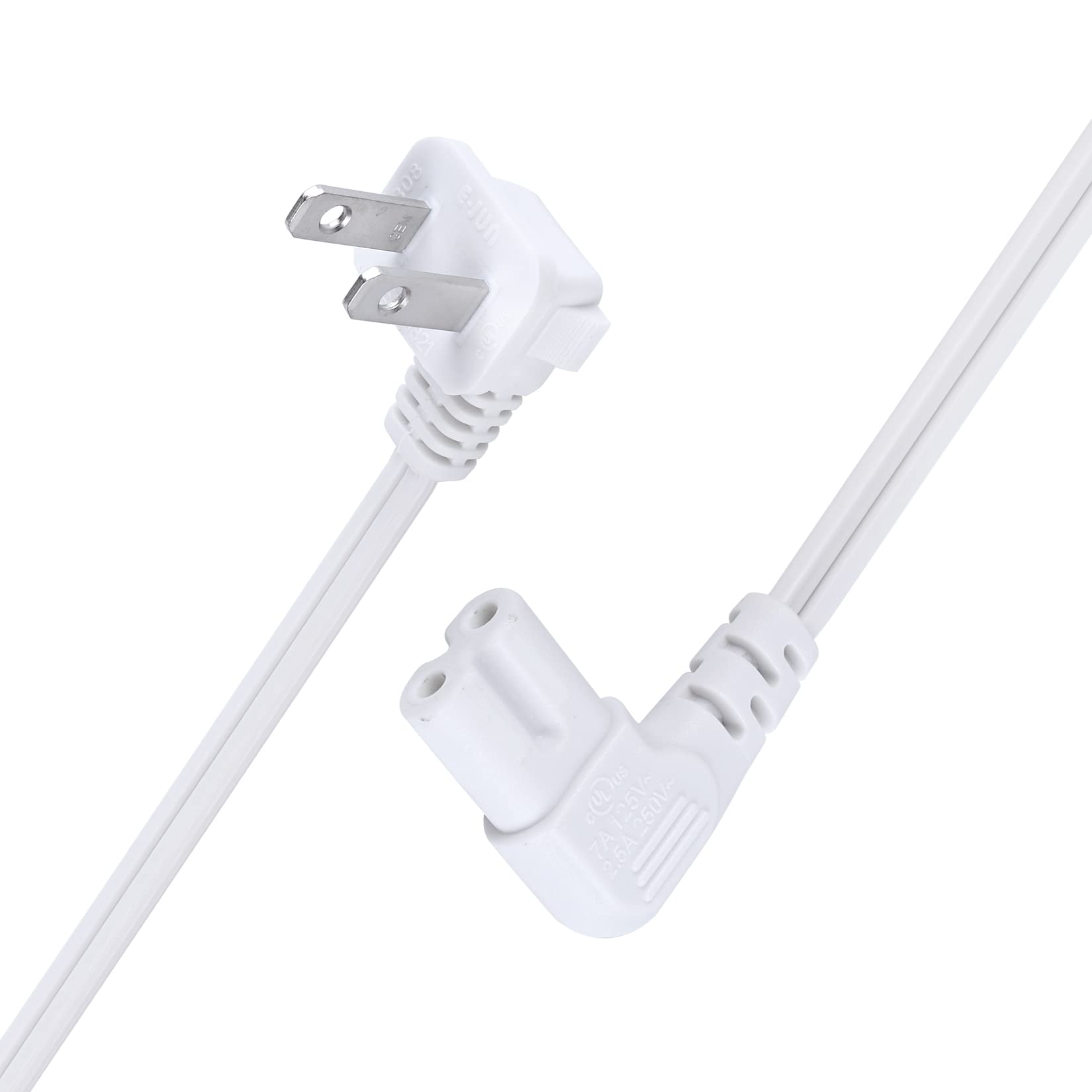 Photo 1 of FiiMan C7 Power Cord 2-Slot Non-Polarized 90 Degree Angle SPT-2 18AWG Power Cord (IEC320 C7 to Nema 1-15P) for TV Printer Projector Scanner Replacement (6 Feet, White)