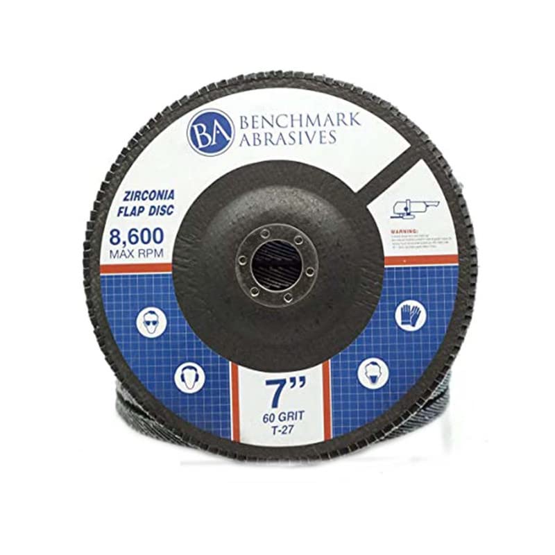 Benchmark Abrasives 7" x 7/8" Premium High Density Jumbo Zirconia Type 27 Flap Discs for Angle Grinder, 7 Inch Sanding Discs, Finishing, Deburring, Rust Removal - Grinding Wheels - (10 Pack) 60 Grit