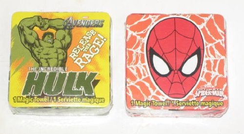 2 Different Marvel Heroes Magic Pop Up TOWEL Wash Cloths - Incredible Hulk & Spider Man