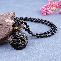 VIKCAUX Black Obsidian Necklace Tree of Life