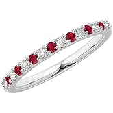Houston Diamond District 1.5 to 5.5 Carat Round LAB GROWN Gemstone and Alternating LAB GROWN Diamond Wedding Band (AAAA Heirloom Quality) 14K White Gold Ruby 3.5 Carat Size-4