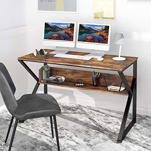 Ruitta 47" Home Office Desk with Storage Bookshelf, Sturdy Writing