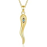 INFUSEU 925 Sterling Silver Italian Horn Evil Eye Necklace for Women Men Good Luck Protection Gifts