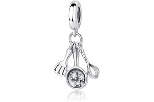 LIRUT 925 Sterling Silver Kitchen Utensils Charm Pendant, Zircon Inlay Cooking Tools Design, 11x22mm, Polished Finish, Bracel