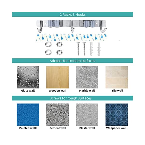 Broom-Mop-Stainless-Steel-Holder-Wall-Mounted-for-KitchenGarden-Garage-Office-Laundry-Bathroom-2-Racks-3-Hooks Broom Mop Stainless Steel Holder Wall Mounted, for Kitchen,Garden, Garage, Office, Laundry Bathroom (2 Racks 3 Hooks)