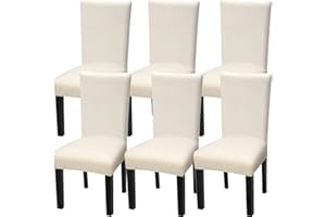 YISUN Stretch Dining Chair Covers, Removable Washable Anti-Dust Dining Chair Protector Cover Seat Slipcovers for Home, Kitchen, Hotel, Dining Room, Restaurant, Party (Beige Light, 6 PCS)