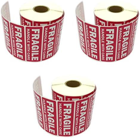 Heavy Pink Fragile Stickers Heavy Sticker Self Adhesive Handle with Care Warning Packing/Shipping Label - Waterproof (3pcs-1"x3", Fragile)