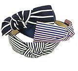 Evertrade Strips Fabric Wrap Plastic Womens Fashion Hair Bows Headband Pack of 3 Count