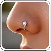 Aneneiceera Vintage Star Nose Ring Hoop Silver Star Nose Rings Stud Nose Screw Studs Rings Tiny Piercing Nose Hoop Nose Piercing Jewelry for Women