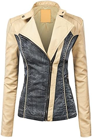 Come Together California CTC Womens Faux Leather Biker Denim Jacket