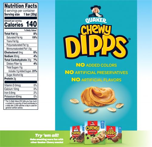 QUAKER CHEWY GRANOLA BAR DIPPS PEANUT BUTTER, 1.05 OZ, 6 CT