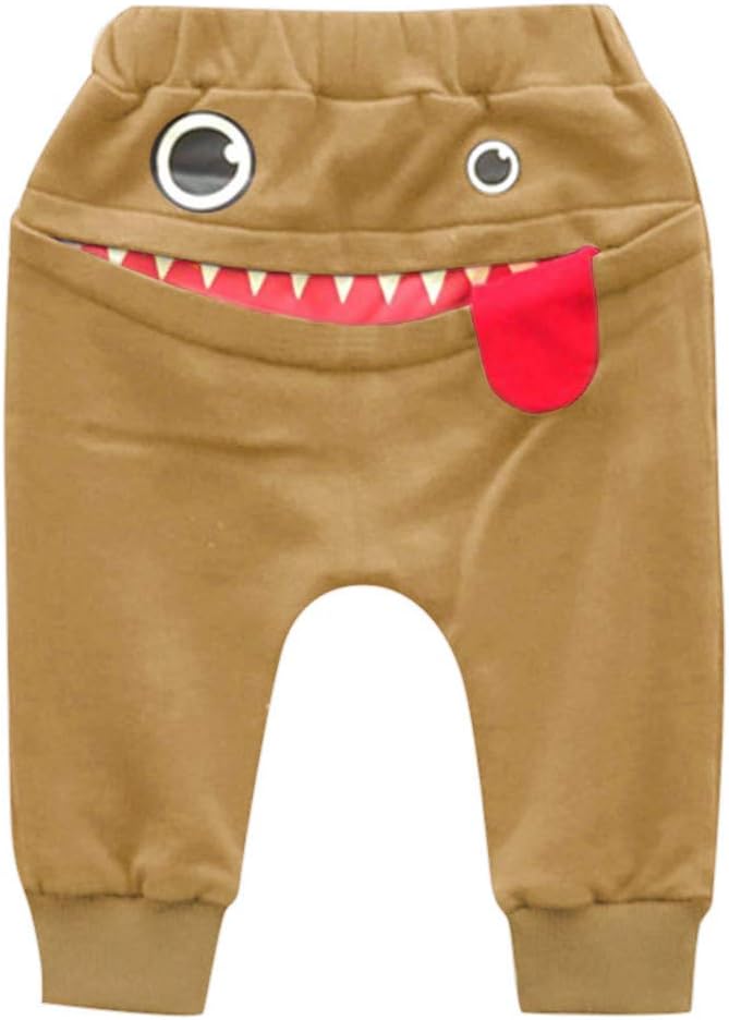 kaiCran Unisex Kid Toddler Cotton Harem Pants Elastic Waist Cute Cartoon Shark Tongue Long Trousers Pants 6M-3Y