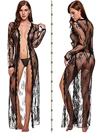 Lingerie - Vestido largo de encaje sexy para mujer, vestido transparente