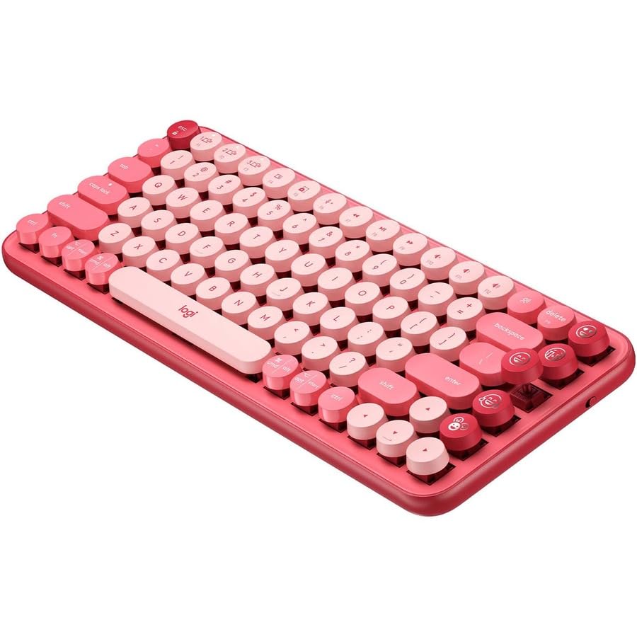 Logitech POP Mechanical Wireless Keyboard with Customizable Emoji Keys, Durable Compact Design, Bluetooth or USB Connectivity, Multi-Device, OS Compatible - Heartbreaker Rose