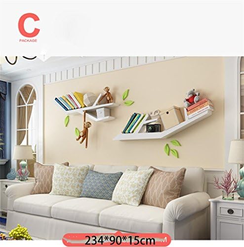 GZD Big Tree Baffle Wall Shelves Creative Wall Hanging TV Backdrop Decorative Frame Shelf Shelf Bookshelf, More Combinations, White / Black , c combo