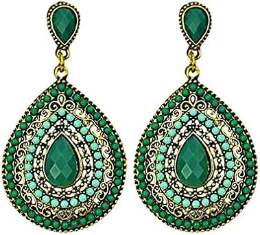 Discount Jewelry, Women's Luxury Bohemian Style Resin Beads Indian Tribal Fashion Dangle Earrings, Green