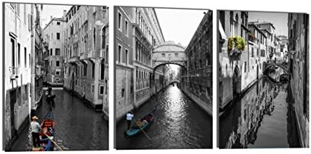 Yin Art Canvas Wall Art 3 Panels Black and White Venice Canvas Prints for Home Decoration