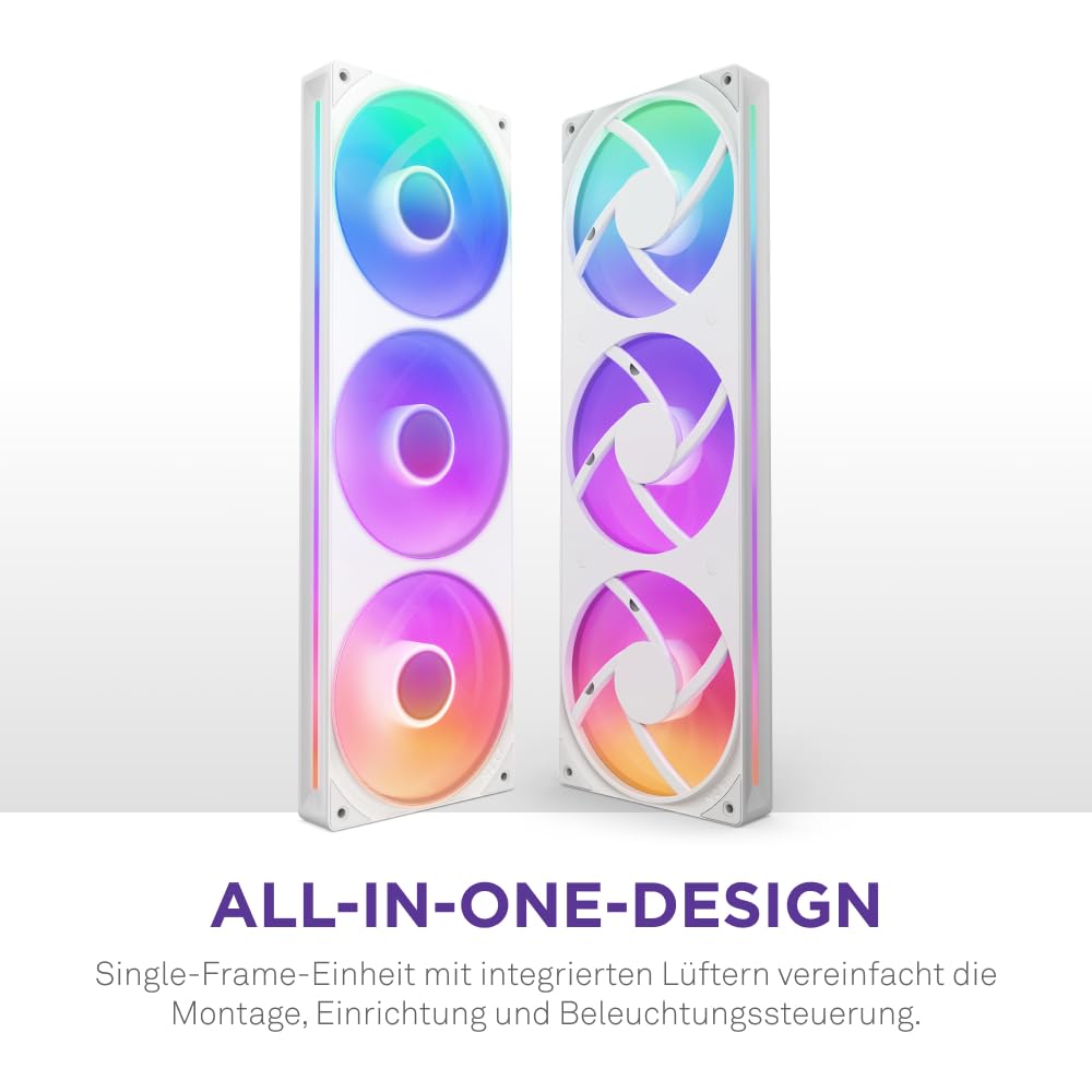 NZXT F360 RGB Core - 360 mm Einzelrahmen-Lüftereinheit mit 3 x 120 mm RGB-Lüftern - Drehzahl- und Beleuchtungssteuerung - Hoher statischer Druck und Luftstrom - 8 aRGB-LEDs pro Lüfter - Weiß 2
