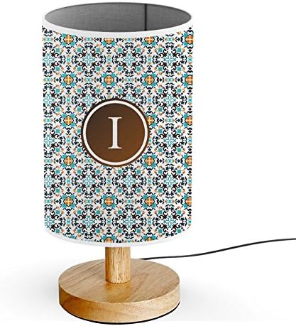[ INITIAL LETTER I ] Monogram Name USB POWERED Wood Base Desk Table Bedside Lamp [ Geometric Oriental Intense ]