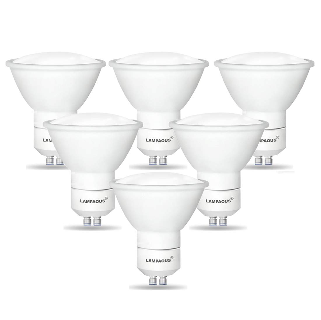 LAMPAOUS® GU10 5W LED Light Bulbs, 6000K Daylight White, 50Watt GU10 Halogen Lamps Replacement, Non Dimmable, 120° Beam Angle, with Super Bright Samsung SMD LED 450LM, 6 Pack