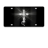 Front License Plate - Cross License Plate Black, Aluminum Christian Black Decorative License Plates Christian Cross Novelty Vanity Tag, Car Decor Accessory with 4 Holes, 6×12 inch Car License Decor