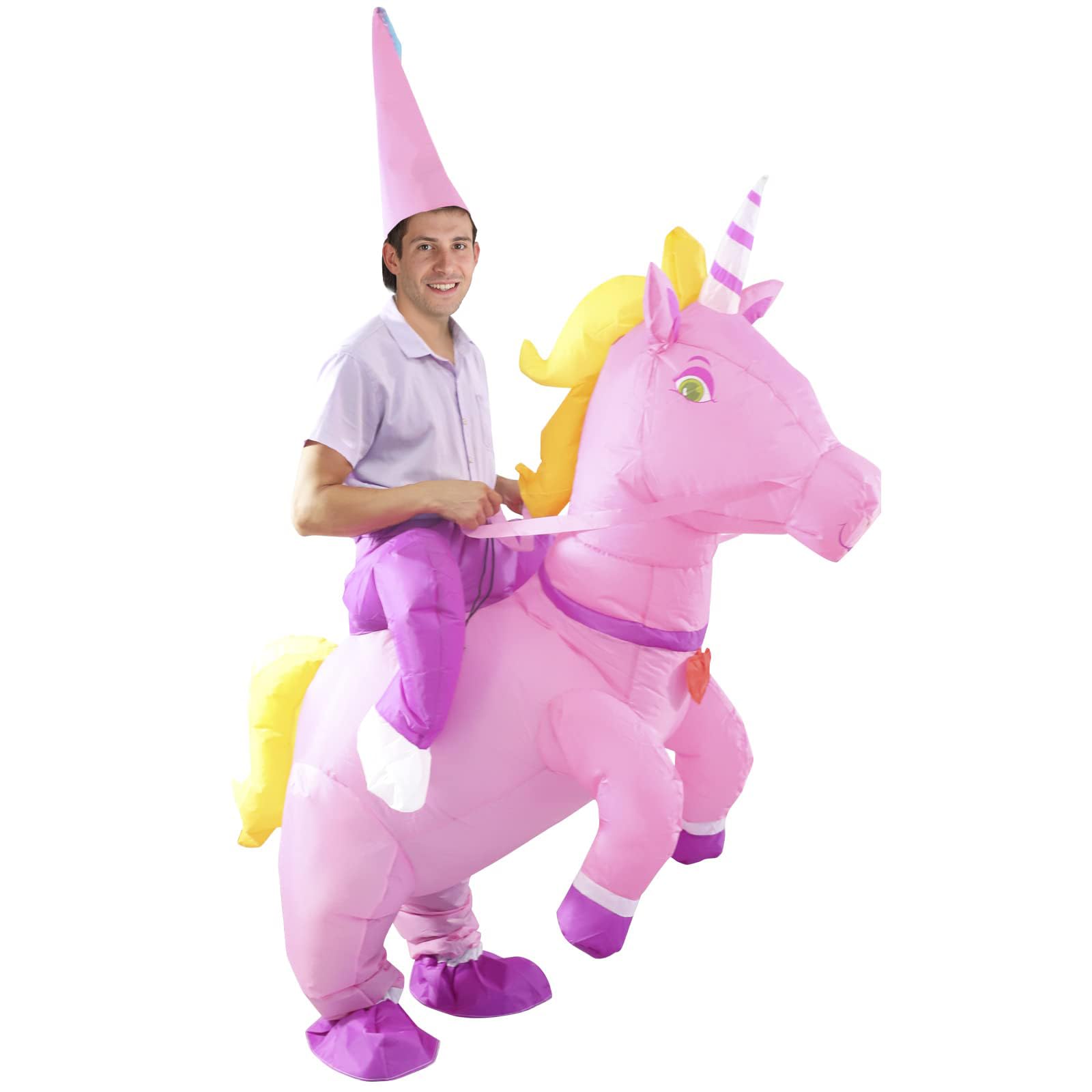 Photo 1 of SHDEJTG Inflatable Costume Adult Ride On Unicorn Costume Halloween Costumes for Men Women Blow up Costumes - Adult Size, Pink